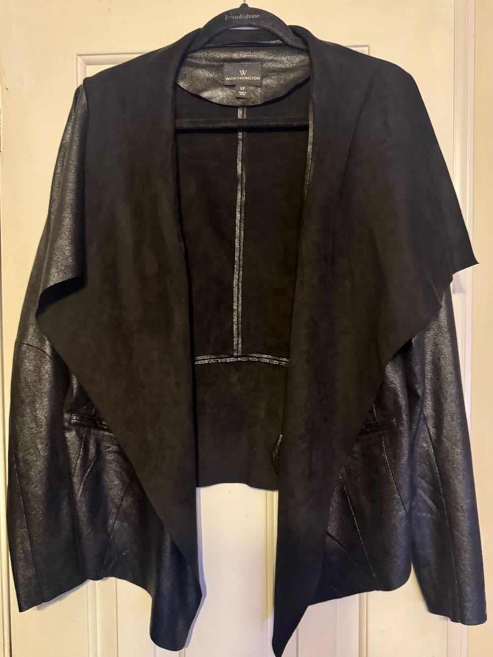 Worthington Black Faux-Suede Drape Front Jacket